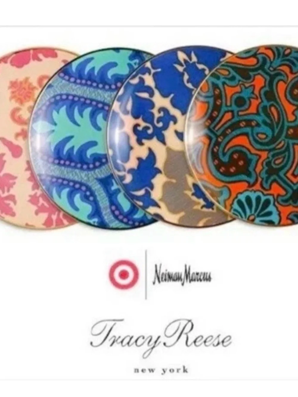 Tracy Reese decorative 7” Patterned Ceramic Plate Set of 4- Assorted